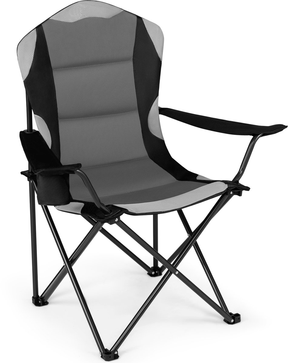 COSTWAY Campingstoel, opvouwbaar, XXL, belastbaar tot 150 kg, zwart, 1 | Vouwstoel, gevoerd, extra grote visstoel met bekerhouder, vouwstoel voor camping, picknick