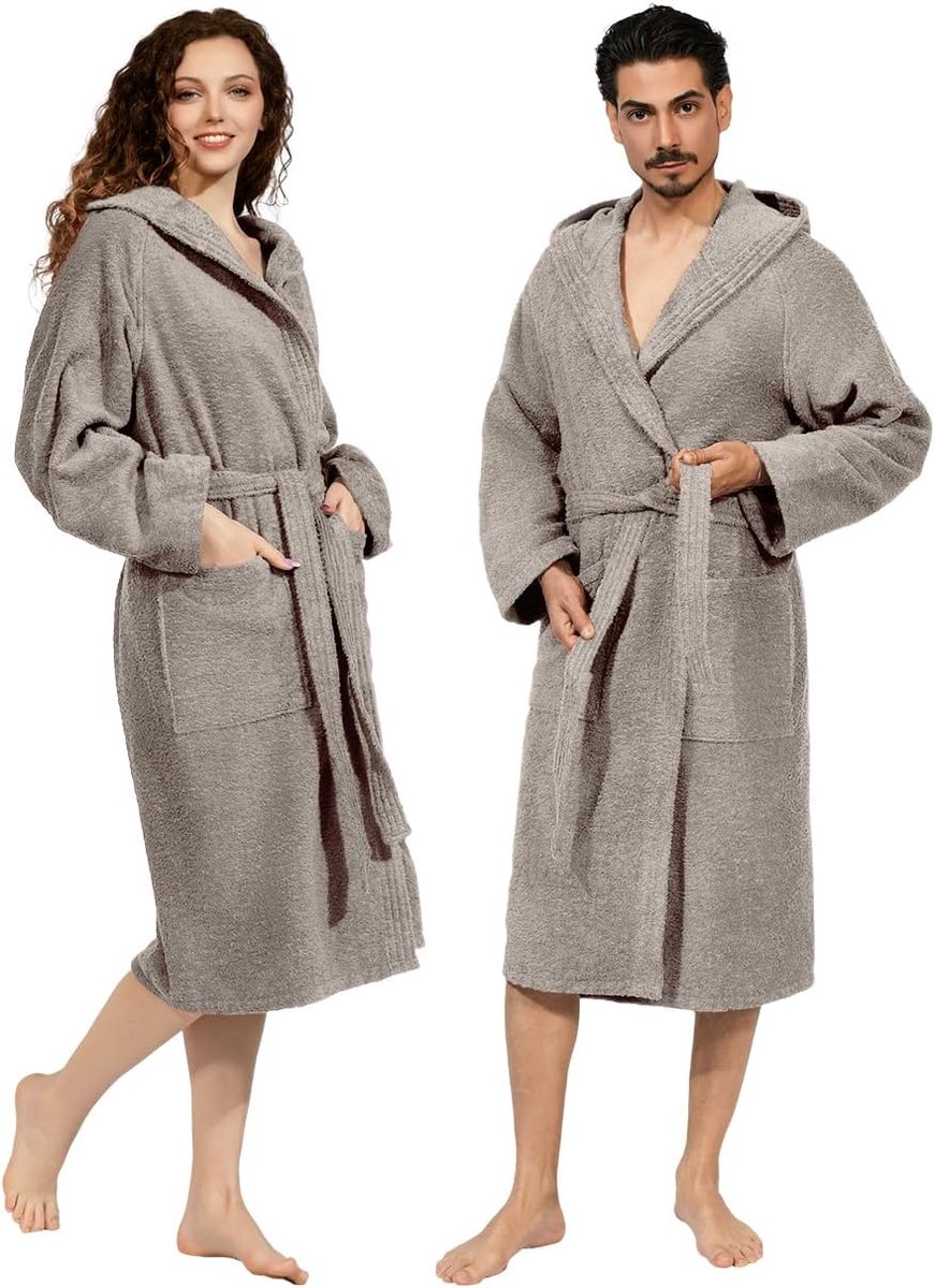 SnelShoppen - Unisex Badjas voor Mannen en Vrouwen met Kap, 100% Katoen Terry, Zacht, Absorberend, Italiaans Design, Ideaal voor Thuis en Wellness