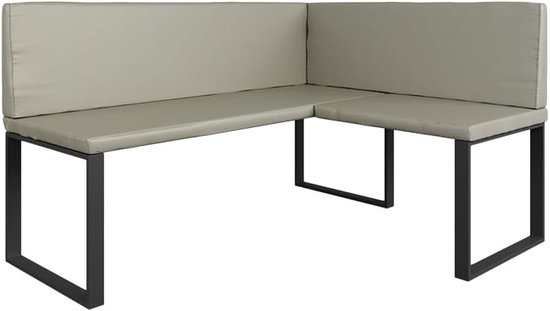 L-vormige hoekbank in cashmere met een strak, minimalistisch zwart metalen frame.