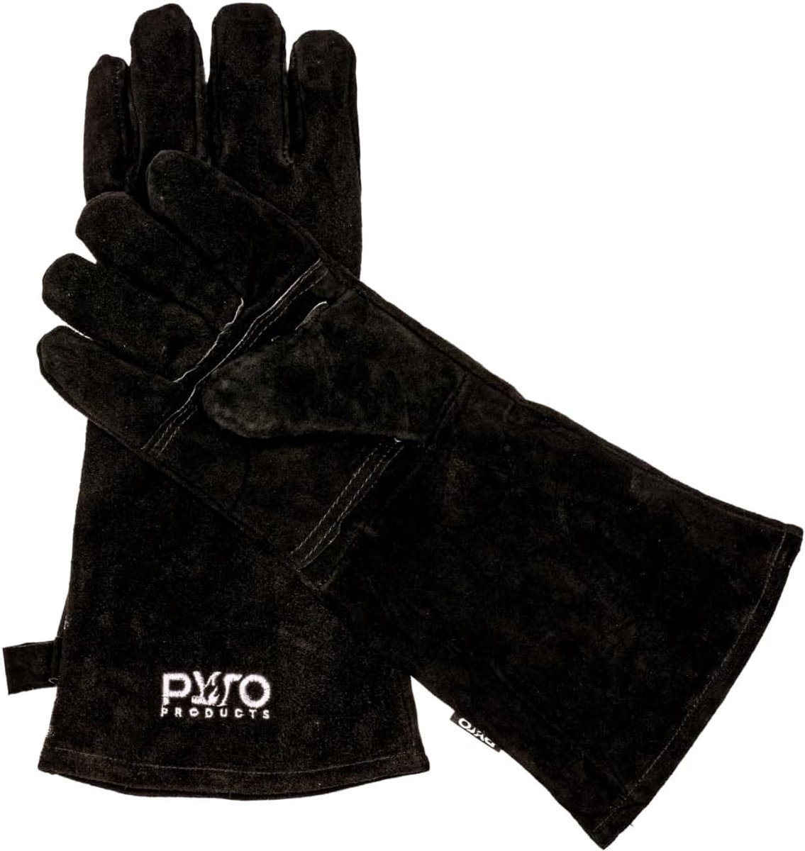 SnelShoppen - Lederen BBQ-handschoenen - Hittebestendig tot 500 °C - Extra lange rundleer haardhandschoenen - Zwart - Voor barbecue, oven, open haard,