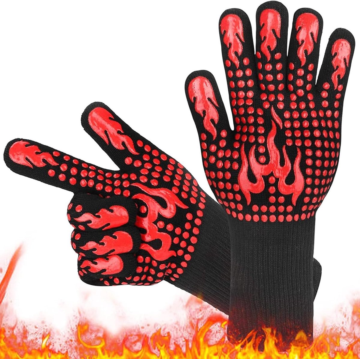 SnelShoppen - Grillhandschoenen - Hittebestendig tot 800°C - Aramidevezel en Siliconen BBQ Handschoenen - Antislip, Ademend en Wasbaar - 1 Paar voor K