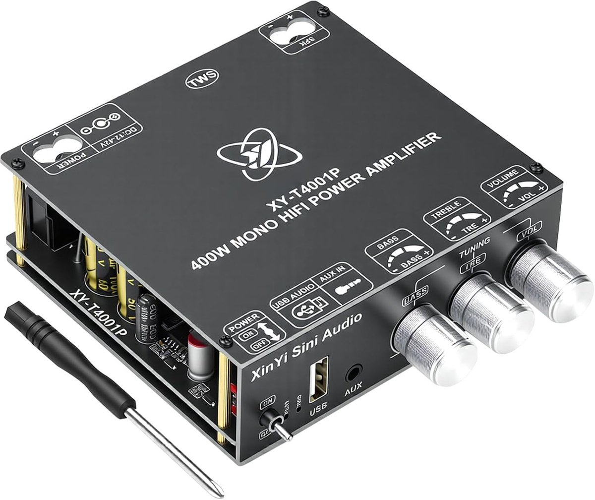 SnelShoppen - Mini Mono Versteker met Bluetooth, 400W Subwoofer HiFi Versterker, TWS Digitale Stereo Power Amplifier, Ideaal voor DIY Luidsprekers, 12