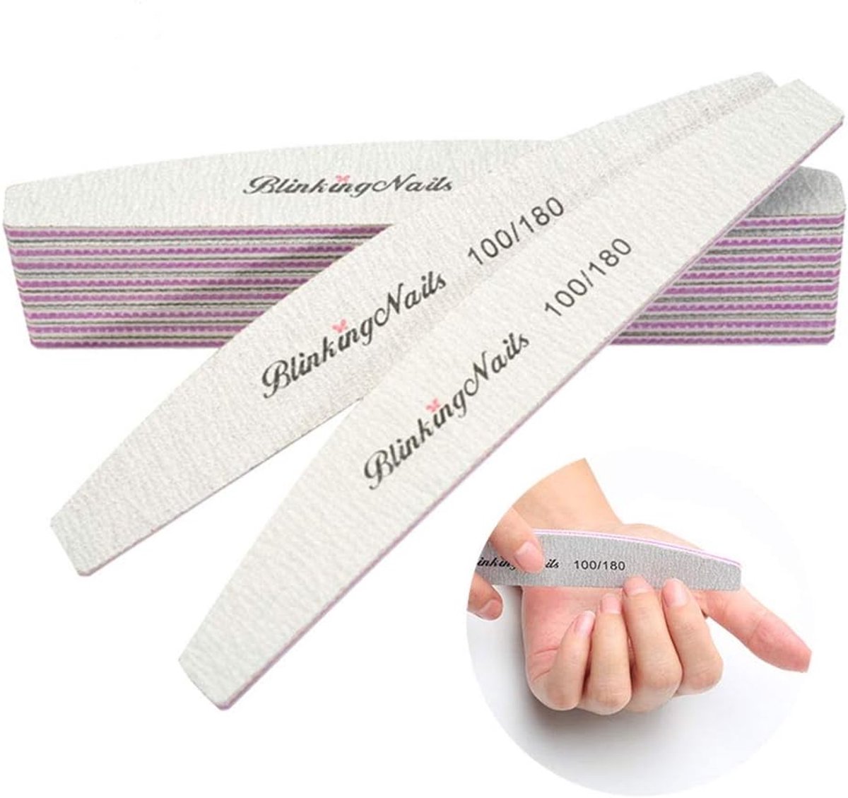SnelShoppen - Professionele Nagelvijlen en Buffers 100/180 Grit, Dubbele Nagelvijl en Stempel Pad voor Perfecte Nagels, Ideaal voor Thuis en Salon Geb