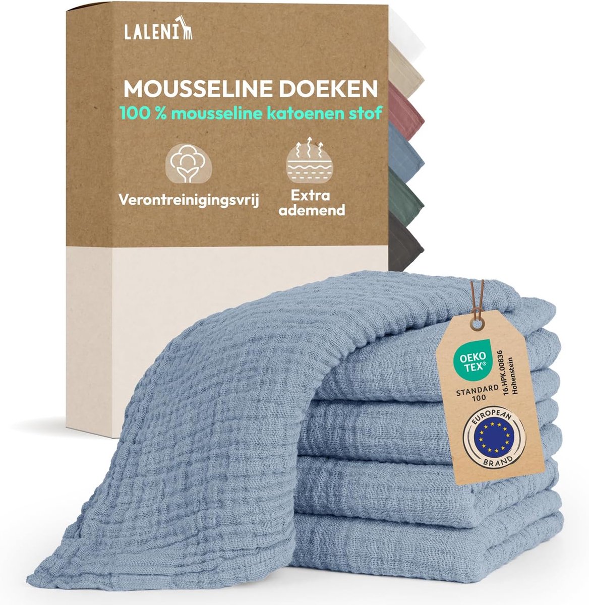 SnelShoppen - Muslin Doeken voor Pasgeborenen 70x70 cm - 5 Zachte Katoenen Handdoeken - Extra Absorberend - Blauwe Vierkanten - Ideaal voor Babyverzor