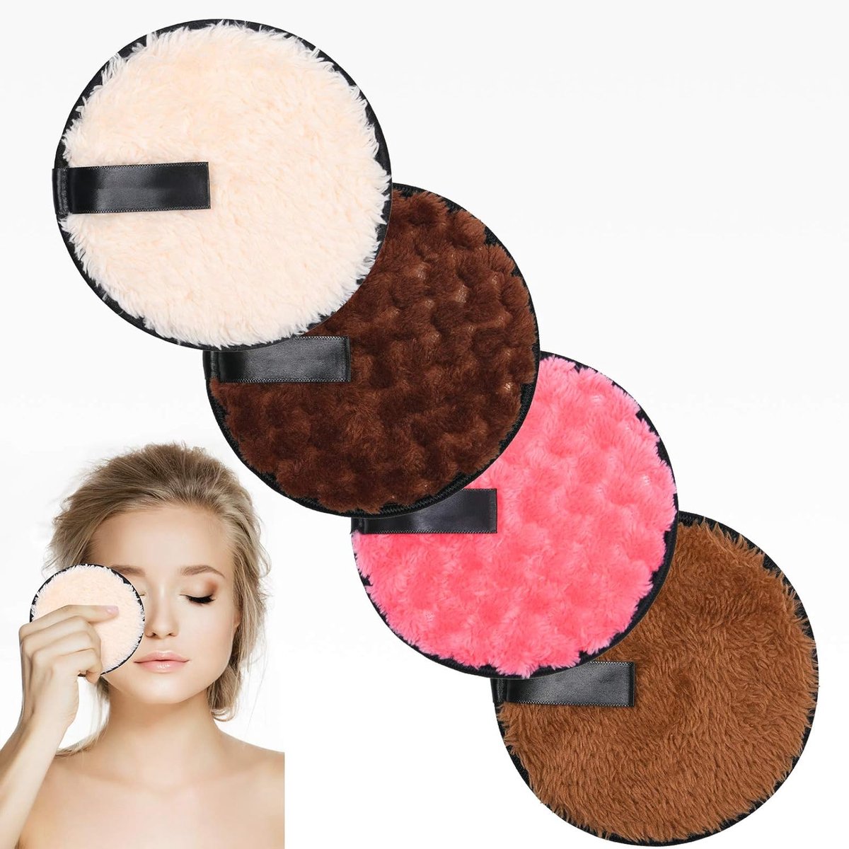 SnelShoppen - 4 Stuks Herbruikbare Makeup Verwijder Pads, Zachte Wasbare Gezichtsdoekjes, Eco-vriendelijke Spons Pads voor Alle Huidtypes, Multifuncti