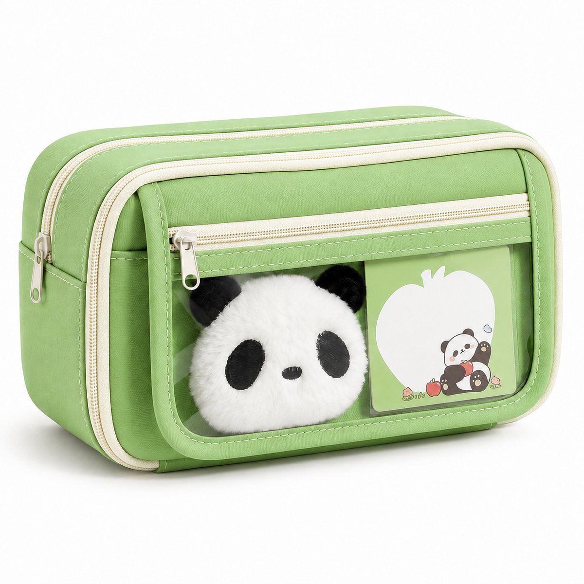 School Etui met Transparante Vakken - Grote Etui - Pennenzak voor Jongens - Organizer voor School en Studie - Groen-Inclusief accessoires