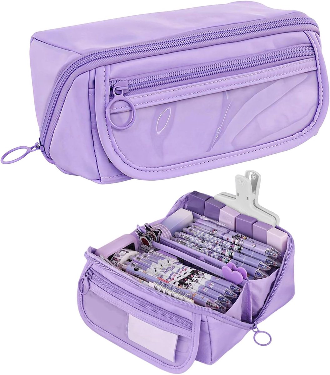 Grote Etui met 9 Compartimenten - Ruime Pennenzak voor School en Kantoor - Multifunctionele Etui voor Studenten - Duurzame School Etui - Paars