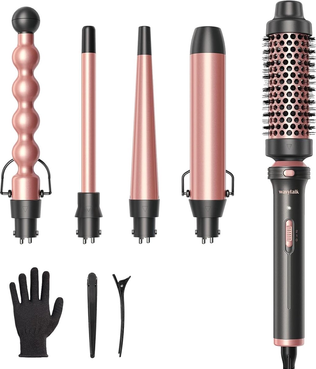 SnelShoppen - 5-in-1 Krultang Set met Verwisselbare Krulspelden, Keramische Coating, Hittebestendige Handschoen, Clips voor Perfecte Krullen en Golven