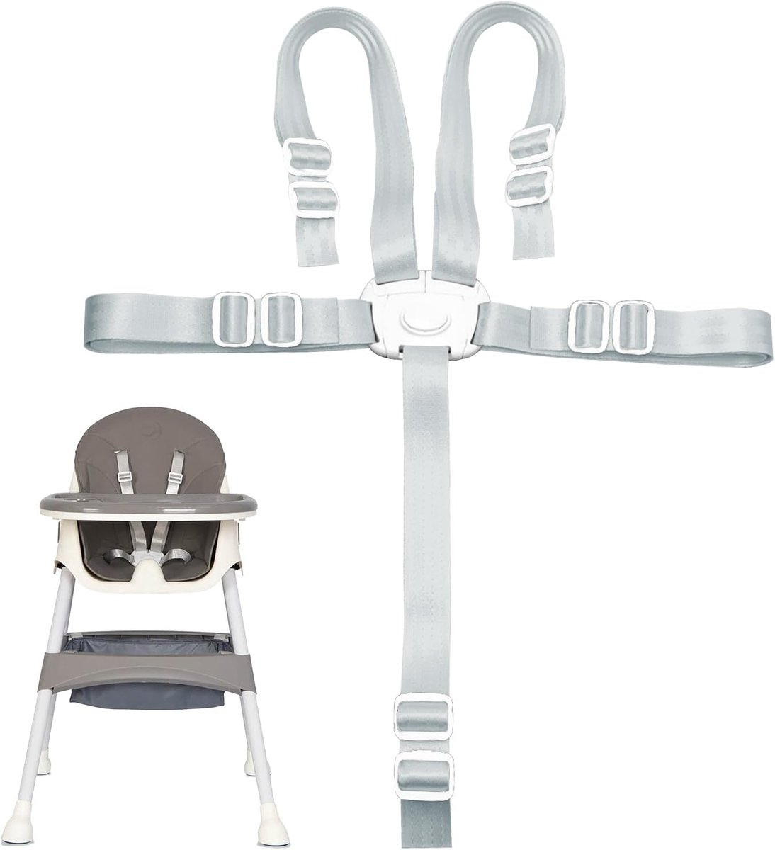 SnelShoppen - Universele Kinderstoelgordel 5-Punts Gordel voor Kinderwagen, Verstelbare Nylon Veiligheidsgordel in Wit, Ideaal voor Kinderstoelen en K