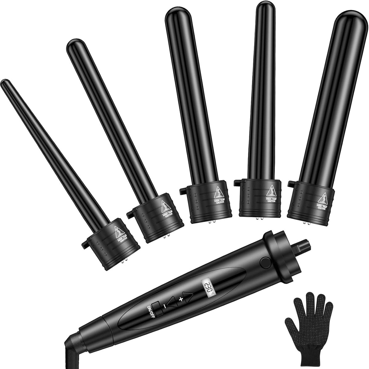 SnelShoppen - Krultang 5-in-1 met Diverse Opzetstukken, Keramische Coating voor Grote en Kleine Krullen, Inclusief Handschoenen - Perfect voor Feestel