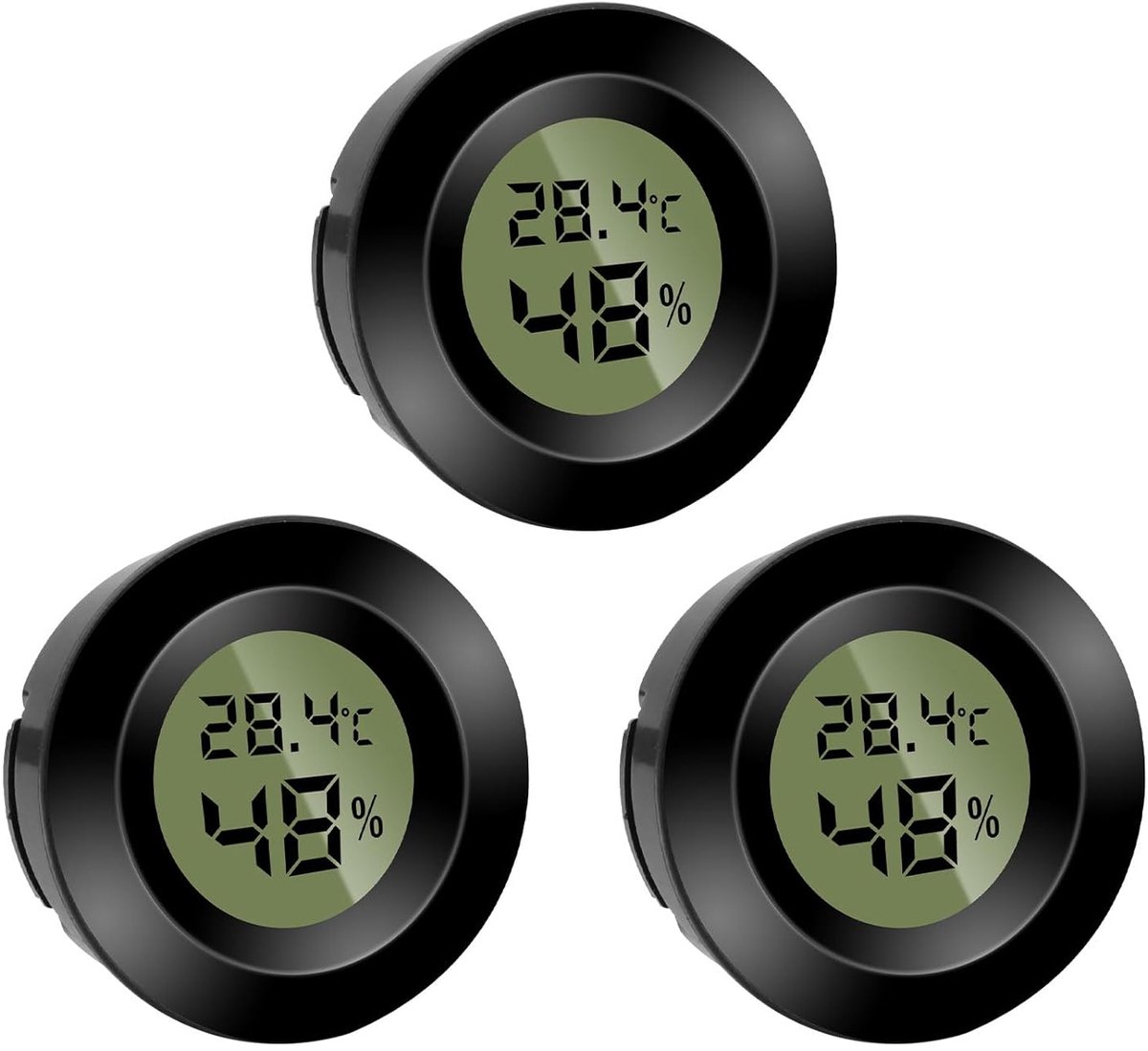 SnelShoppen - Digitale Mini Hygrometer Thermometer Rond 3 Stuks - Luchtvochtigheidsmeter en Temperatuurmeter voor Binnen, Kantoor, Woonkamer, Wijnkeld