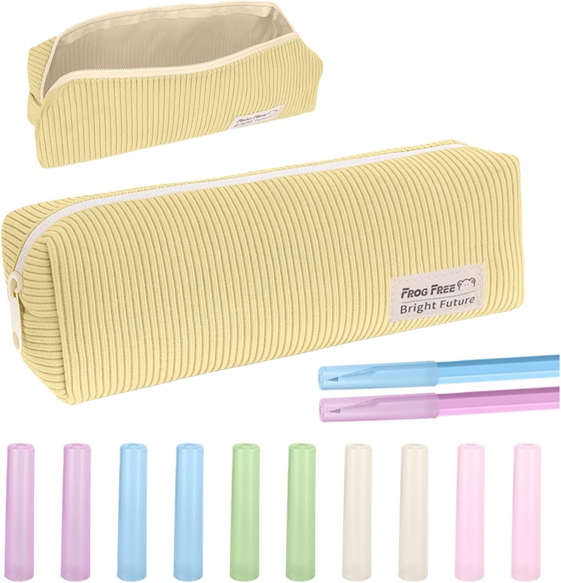 Etui Pennenzakje - Etui Houder - Bureau Organisatie - Tien Potloodhulzen - 22 x 12 x 1.8 cm - Crèmekleurig