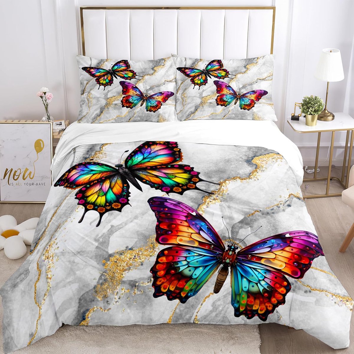 SnelShoppen - Vlinder Dekbedovertrek 200x200cm - 100% Microvezel Beddengoedset met Ritssluiting - Inclusief 2 Kussenslopen - Kreukvrij, Zacht en Comfo