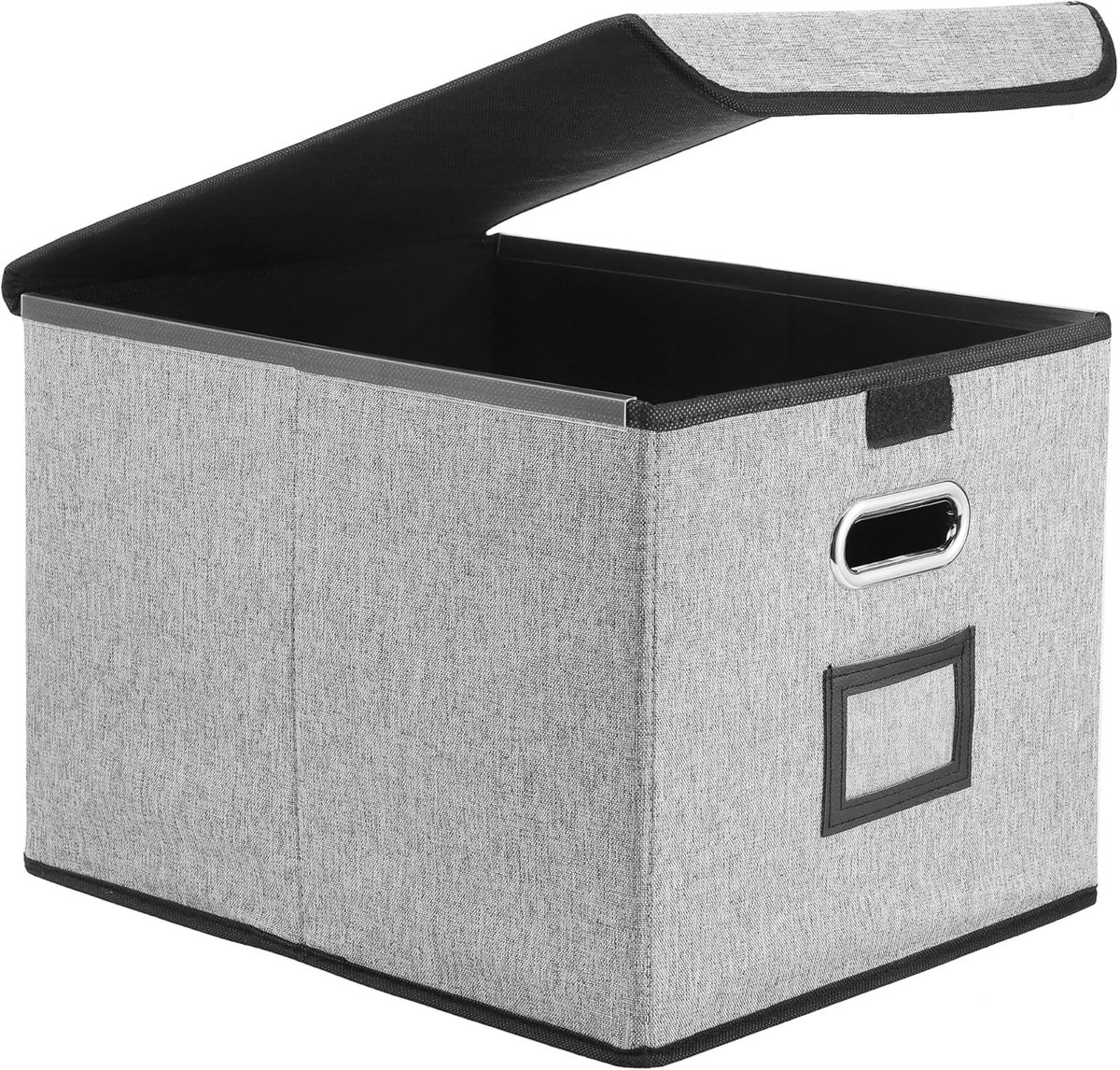 SnelShoppen - Opbergdozen met Deksel - A4 Hangmappenbox - Opvouwbare Documentenbox - Linnen Box met Handgrepen - Grijs - Voor Kantoor, Huis en School