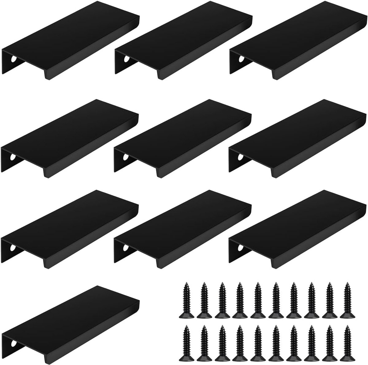 SnelShoppen - 10 Stuks Verborgen Handgrepen met Schroeven, 80mm Onzichtbare Deurgreep, Zwarte Aluminium Ladehandgreep, Rectangular Edge Verborgen Kast