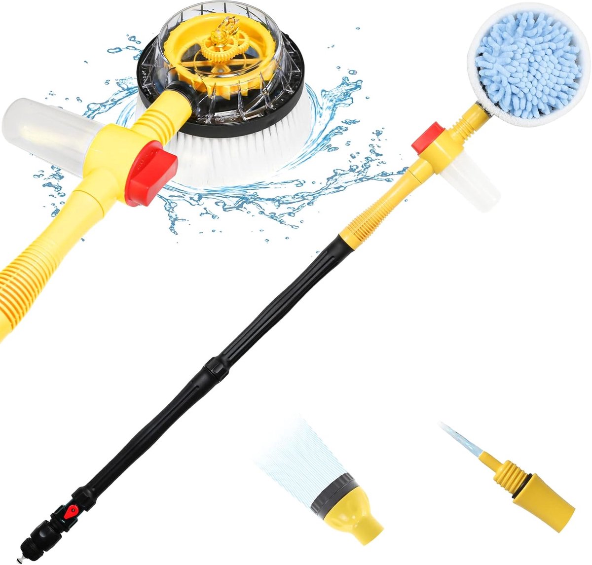 SnelShoppen - Long Handle Rotary Car Wash Brush, Auto Foaming Car Wash Kit met Hoge Druk Spuitpistool, Efficiënte Auto Reiniging Borstel met Slang Aan