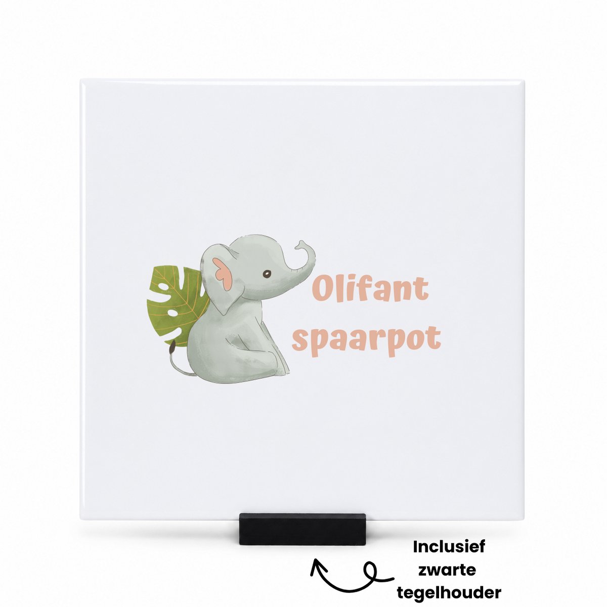 Hacebo Olifant tegeltje met tegelhouder - Olifant - dieren liefhebbers - tegeltjes met tekst - leuke cadeau voor iemand die van houdt van olifanten - verjaardagscadeau - kado - gift - spreuktegels - 15x15 CM Wit