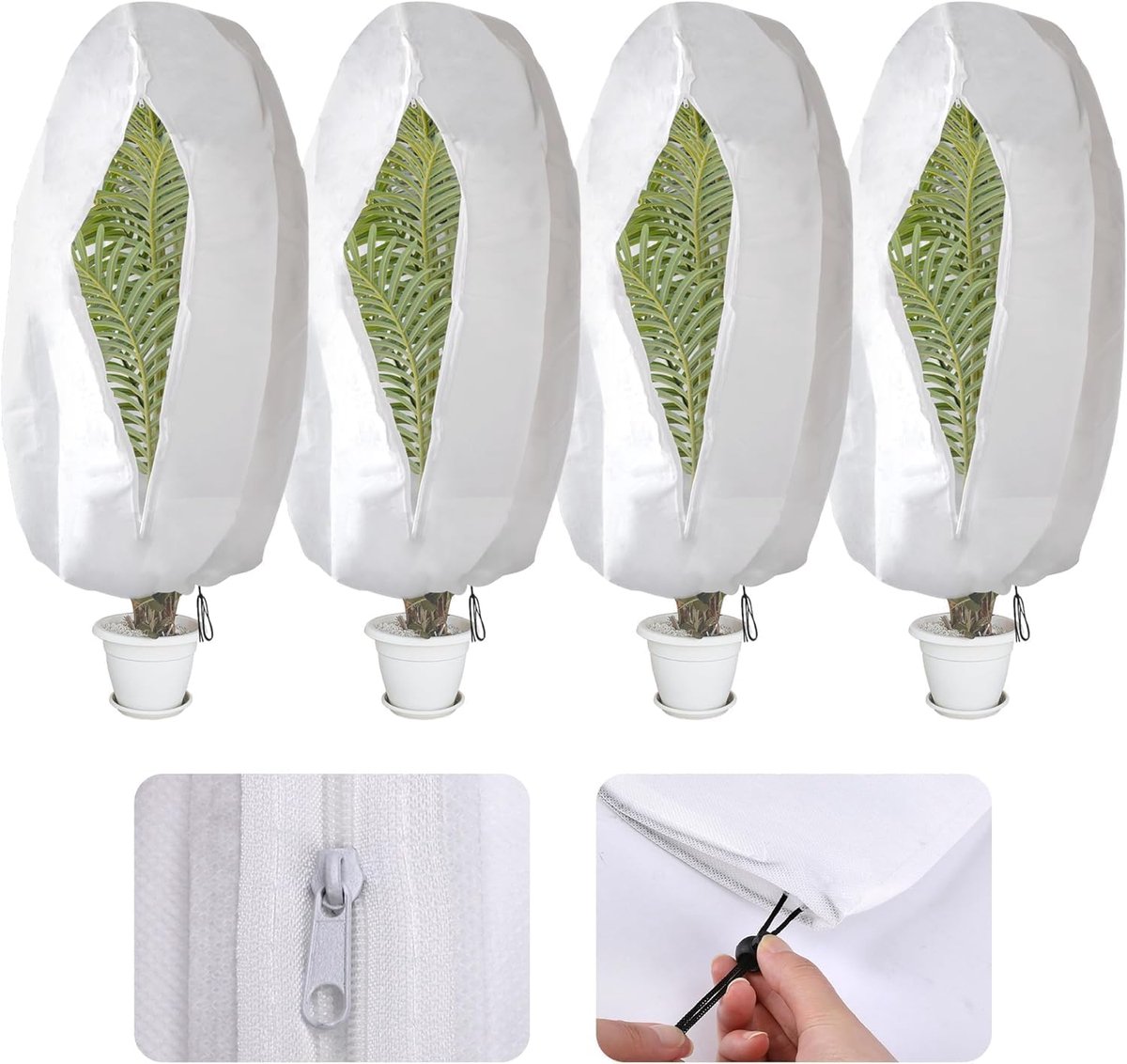 SnelShoppen - Pack van 4 Winterbescherming voor Planten - Vorstbescherming Potplanten Tas - Grote Maat 120 x 80 cm met Rits en Trekkoord - Ideaal voor