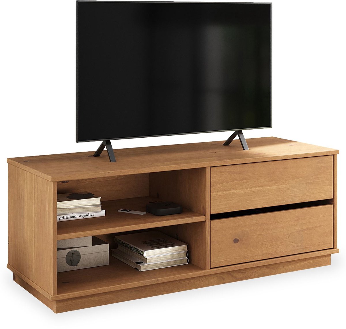 Lowboard MAITE 110 cm van massief hout met 2 lades – eiken afwerking
