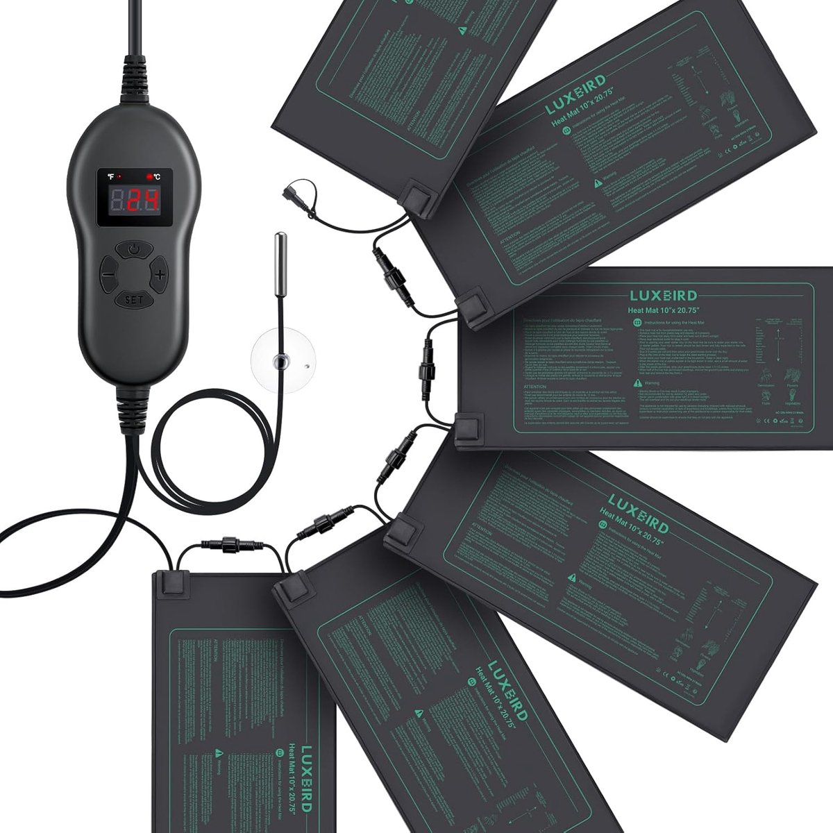 SnelShoppen - Verwarmingsmatten voor Planten met Thermostaat, 6 Stuks + 1 Controller, IP67