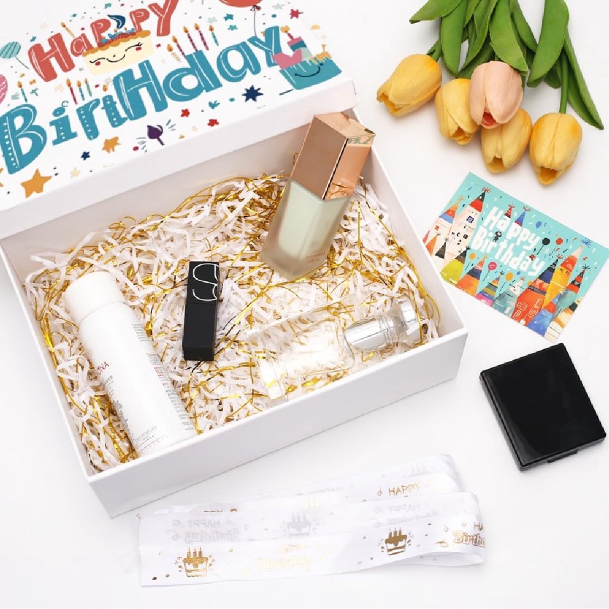 SnelShoppen - Cadeaubox met Deksel en Strikken 25x18x8.5 cm - Vouwbare Verjaardagscadeau Doos met Wenskaarten en Raffia - Perfect voor Feesten en Cade