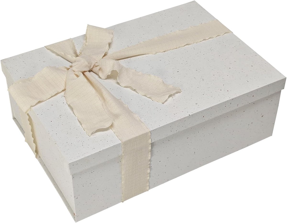 SnelShoppen - Off-White Grote Cadeau Doos 32x22x11cm, Herbruikbare & Opvouwbare Cadeau Verpakkingen met Deksel & Strik voor Kerst, Bruiloft, Verjaarda