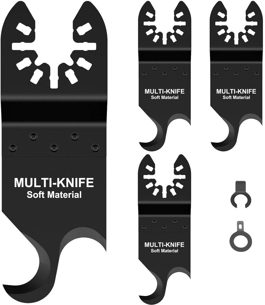 SnelShoppen - 4-delige Haakzaagbladen van Koolstofstaal - Dubbelzijdige Multitool Haakmes voor het Snijden van Zachte Materialen, Dakleer, PVC Tapijt