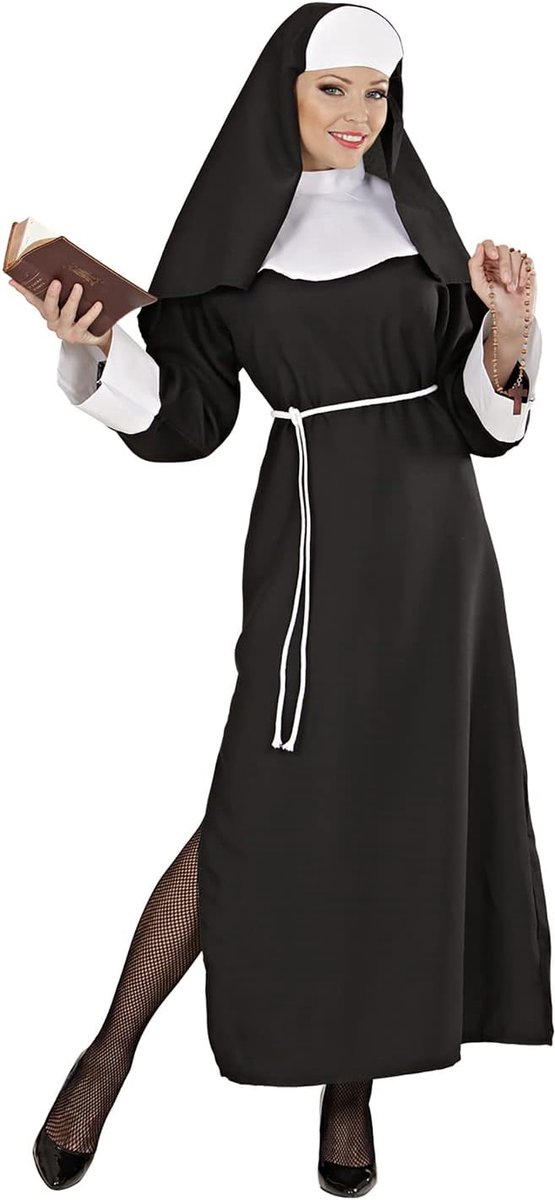 SnelShoppen - Deluxe Nonnen Kostuum voor Dames, Maat 38-40, Perfect voor Sister/Hen Party Fancy Dress, Inclusief Hoed, Zwart/Wit, Luxe Kledingset voor