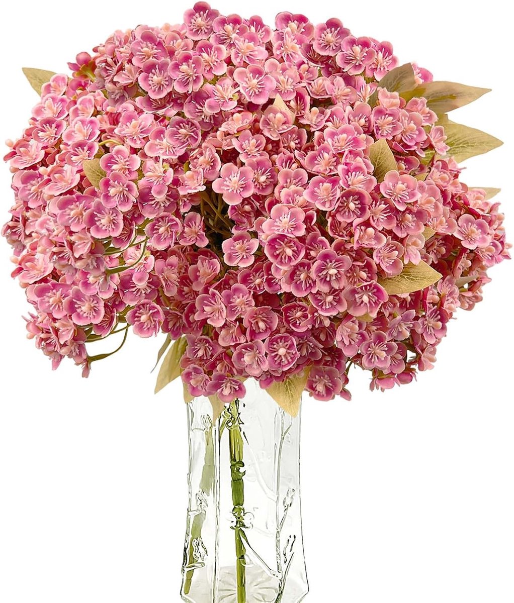 SnelShoppen - Kunstbloemen Hydrangea - Luxe Silk Bloemboeket - 2 Bunches - 14 Takken - 14 Grote Bloemkoppen - 588 Kleine Bloemkoppen - Perfect voor De