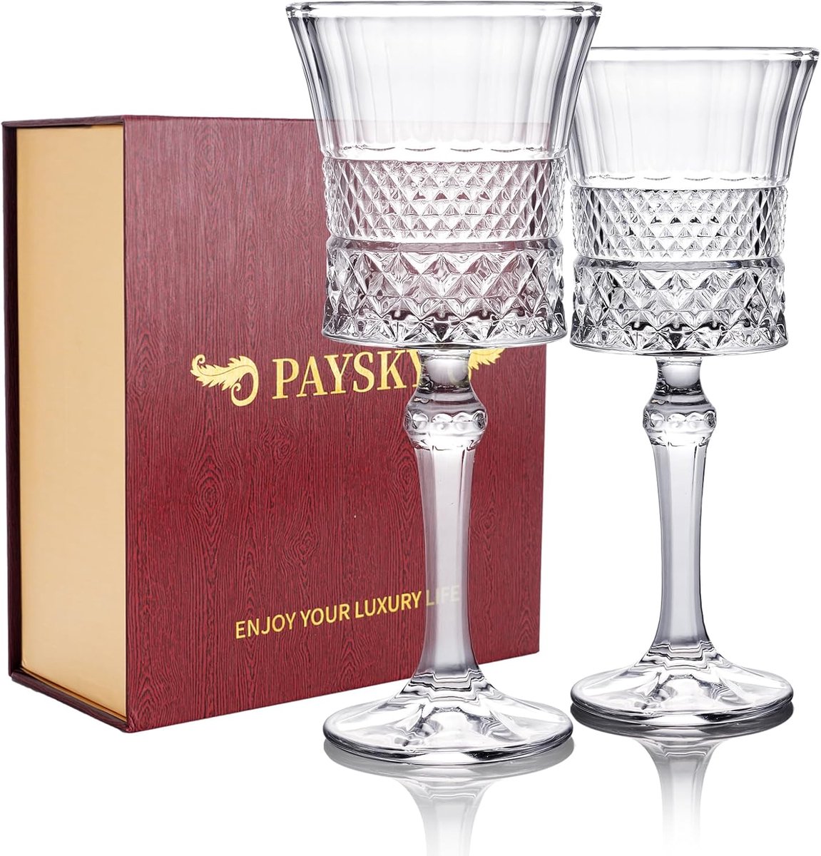 SnelShoppen - Kristallen Wijnglazen Set van 2 - Elegante Kristalgravering - Luxe Cadeau Verpakking - 270ml Capaciteit - Perfect voor Rode Wijn - Uniek