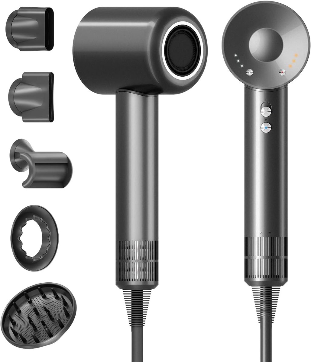 SnelShoppen - Fohn met Diffuser en 5 Styling Attachments - 1600W Ionen Fohn voor Krullen en Alle Haartypes - Stil en Handig voor Reis en Cadeau
