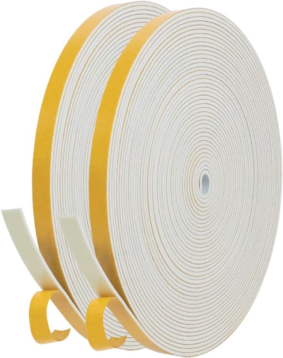 Thijox - Zelfklevend Schuimrubberen Afdichtingstape 6 x 1.5 mm - 2 Rollen van 20 m Wit voor Luchtdichte Deuren en Ramen, Geluiddemping, Isolatie en Re
