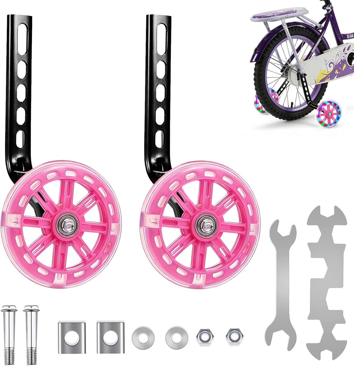SnelShoppen - Fiets Stabilisatoren Kinderen, 2 Stuks Universele Steunwielen, Verstelbare Hulpwielen, Veilige Stabilisatoren met Stille Flitswielen voo