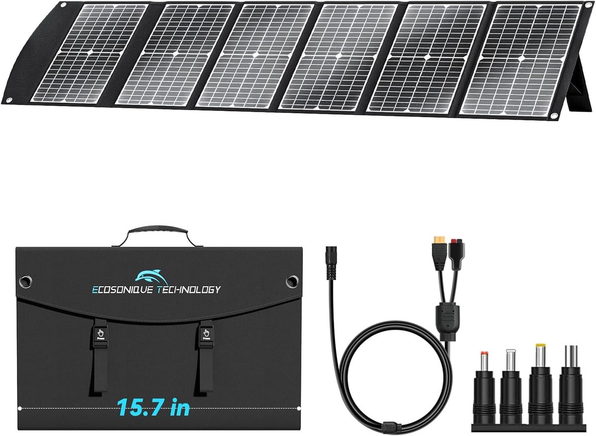 Thijox - 100W Draagbare Opvouwbare Zonnepaneellader met Snelladen | USB-A QC3.0, USB-C PD3.0, DC 20V | Lichtgewicht voor Camping, Outdoor, Powerbank e