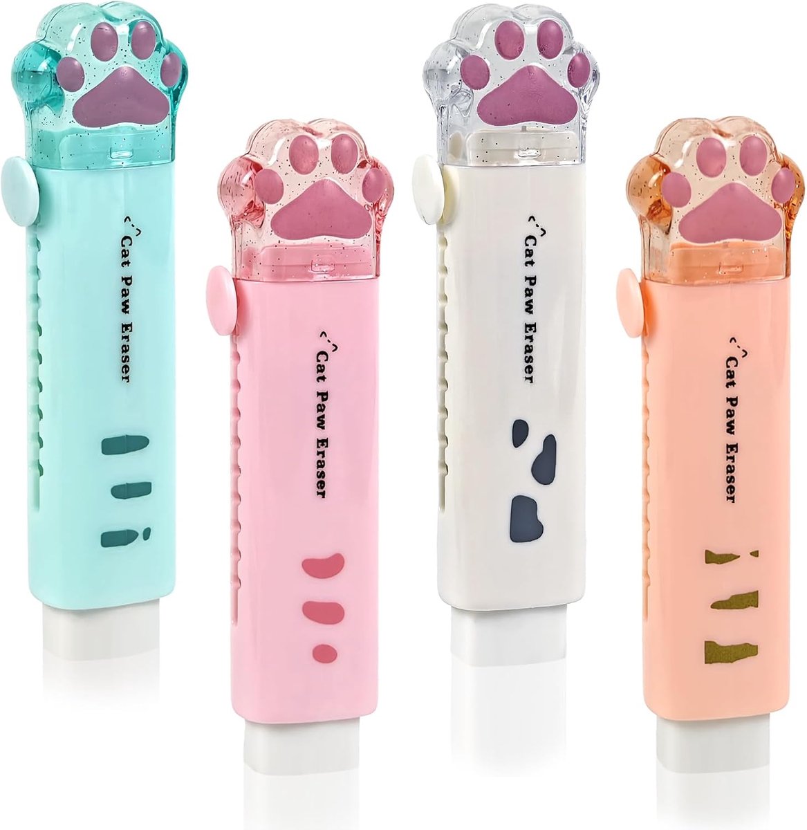 SnelShoppen - 4 Stuks Kawaii Retractable Gummis Kattenpootjes 2B Radiator Pen voor School en Kantoor, Geurend, Schattig en Duurzaam