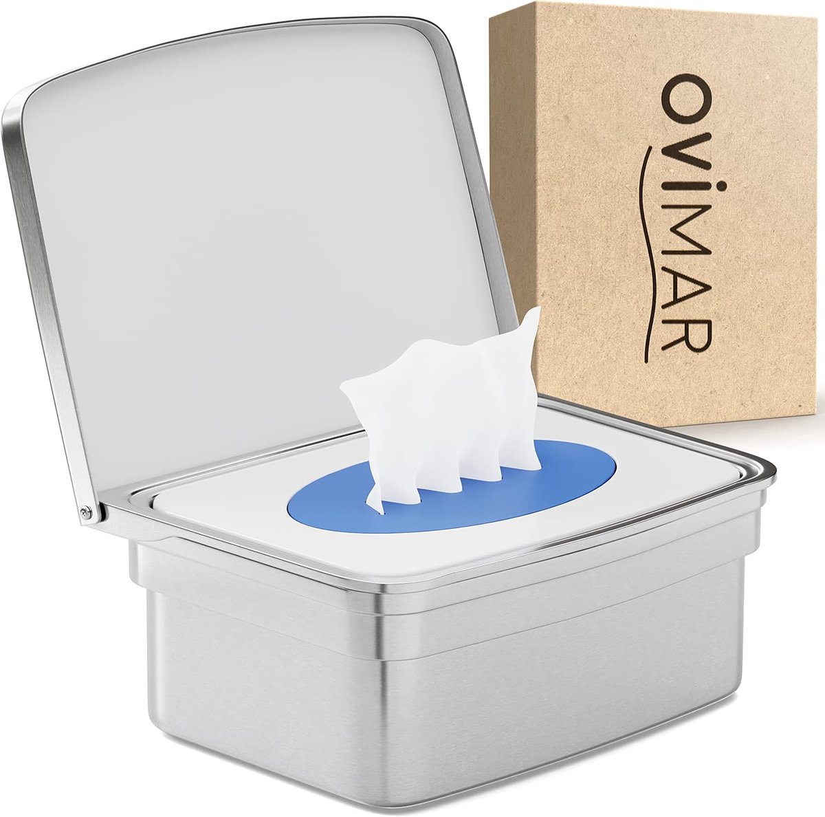 SnelShoppen - Ovimar Wet Wipes Box met Deksel Egense | Elegante Zilveren Roestvrijstalen Doos | Zonder Boren | Houdt Cosmetische Doekjes Vers | Ideaal
