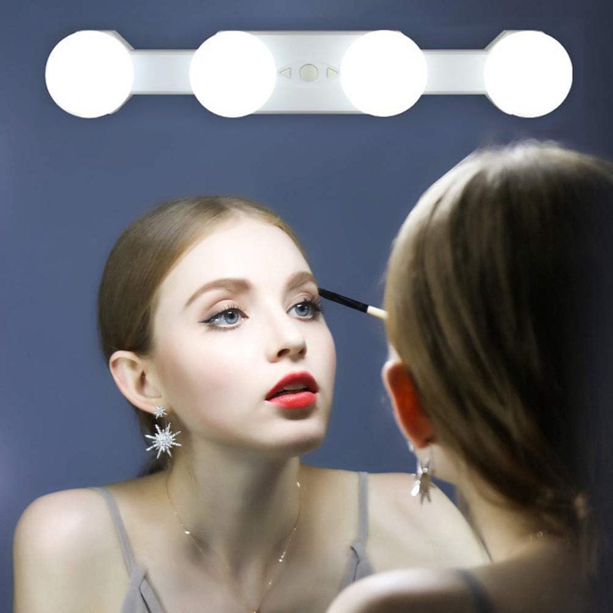 SnelShoppen - LED Makeup Spiegel Lamp met 4 Dimbare Lichten, Draagbaar, Oplaadbaar, Hollywood Stijl, Badkamer Spiegel Licht (zonder Spiegel)