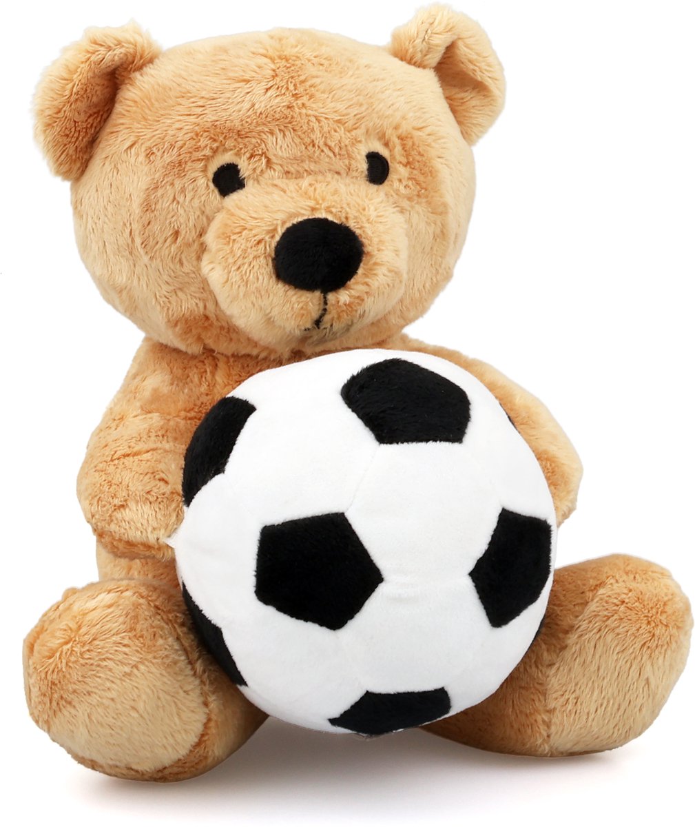Teddybeer met voetbal - Knuffelbeer 20 x 20 cm - Voetbal knuffelbeer - Knuffelbeer met bal - Voetbal knuffel - Cadeau voor baby's