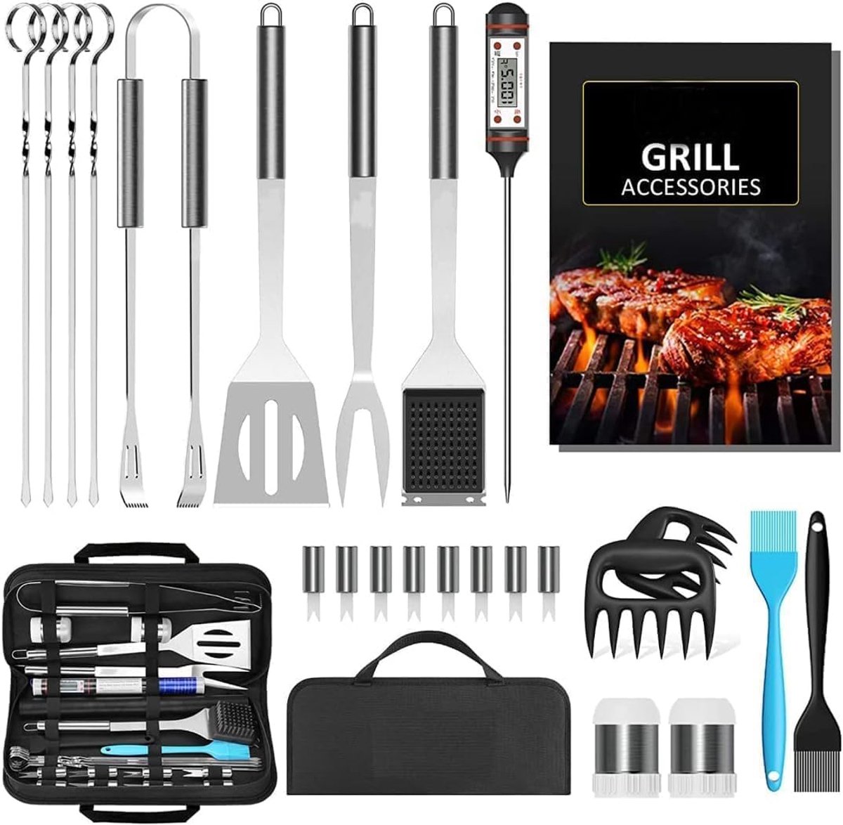 SnelShoppen - 25-delige Barbecue Set, RVS Barbecue Accessoires, Camping Kookset met Tas, Draagbare Grill Gereedschappen, Cadeau voor Mannen en Vrouwen