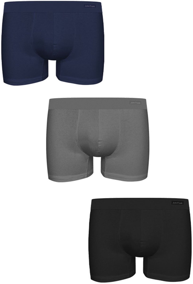 John Frank Boxershorts-3 Pack Premium Micro Modal-Onderbroek Heren-Multi Pack-Zwart Grijs Marineblauw-M
