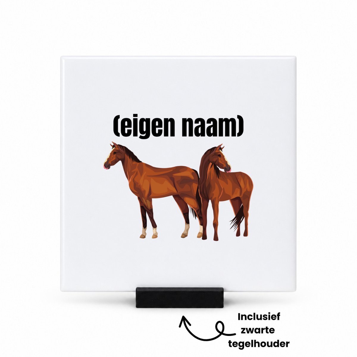 Hacebo paarden tegeltje met tegelhouder - Paarden - paardenliefhebebrs - tegeltjes met tekst - met eigen naam - Paarden spullen - Gepersonaliseerd - spreuktegels - 10.8x10.8 CM Wit