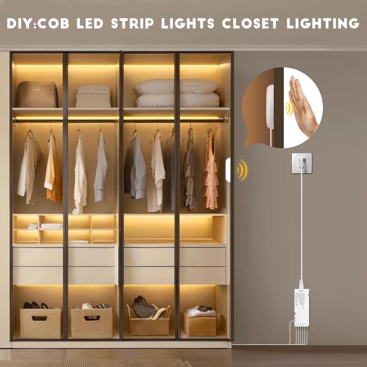SnelShoppen - COB LED Strip 1m Warm Wit 12V - 6 Rollen - Dimmer - Acoustische Panelen - Voor Kasten, Planken, Wijnkasten - Snijden op Maat - Hoge Kleu