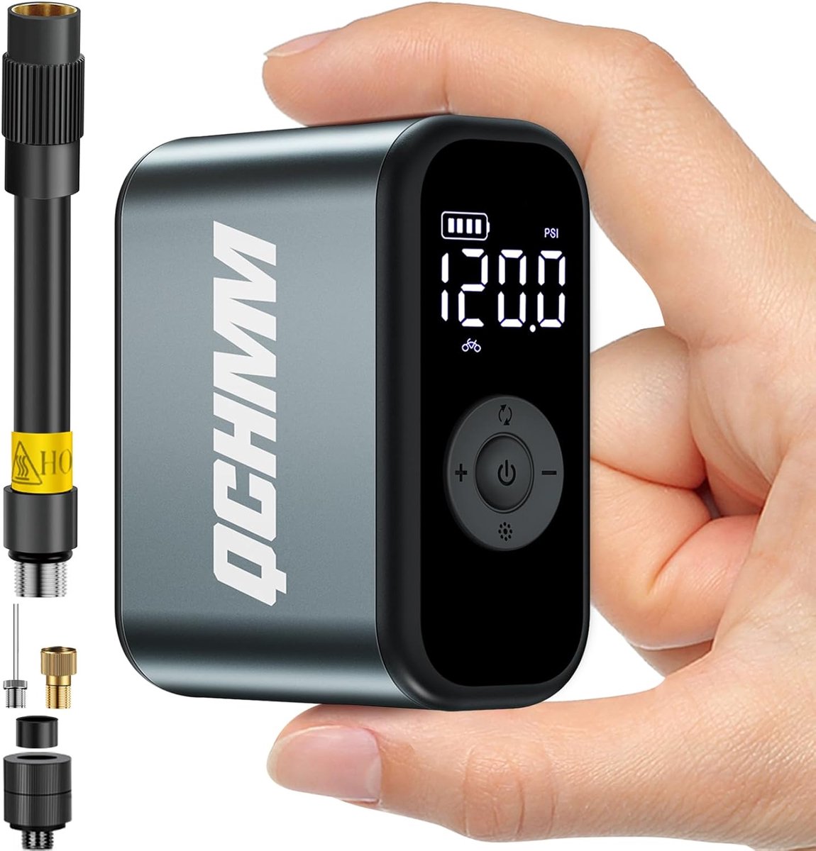 SnelShoppen - Elektrische Fietspomp Mini 120 PSI met Manometer, Draagbare Fietspomp voor Presta en Schrader Ventielen, Ideaal voor Racefietsen, Mounta