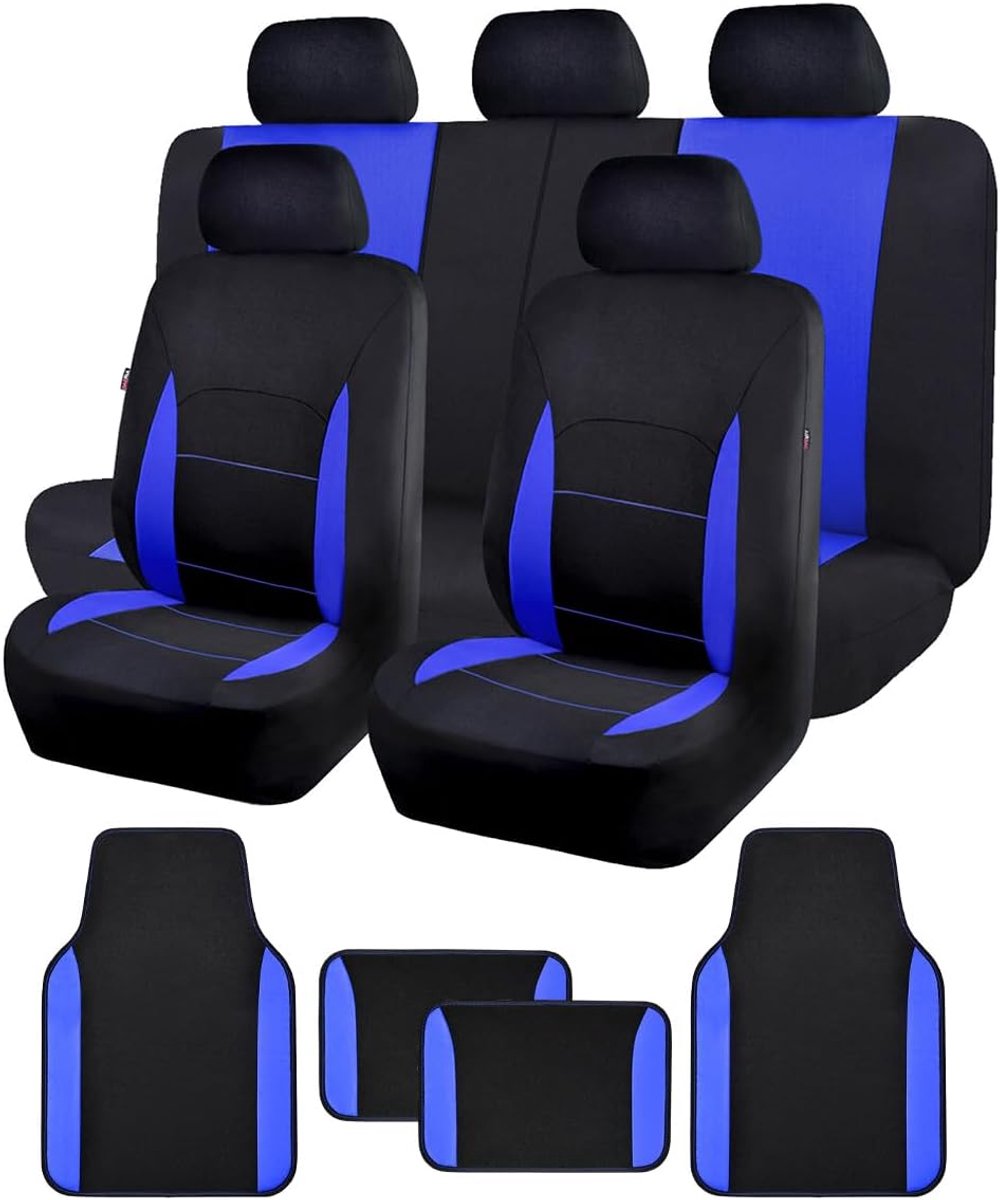SnelShoppen - Universele Auto Stoelbekleding Set met Antislip Vloermat - Comfortabel en Wasbaar - Blauw - Ideaal voor Reizen en Onderhoud