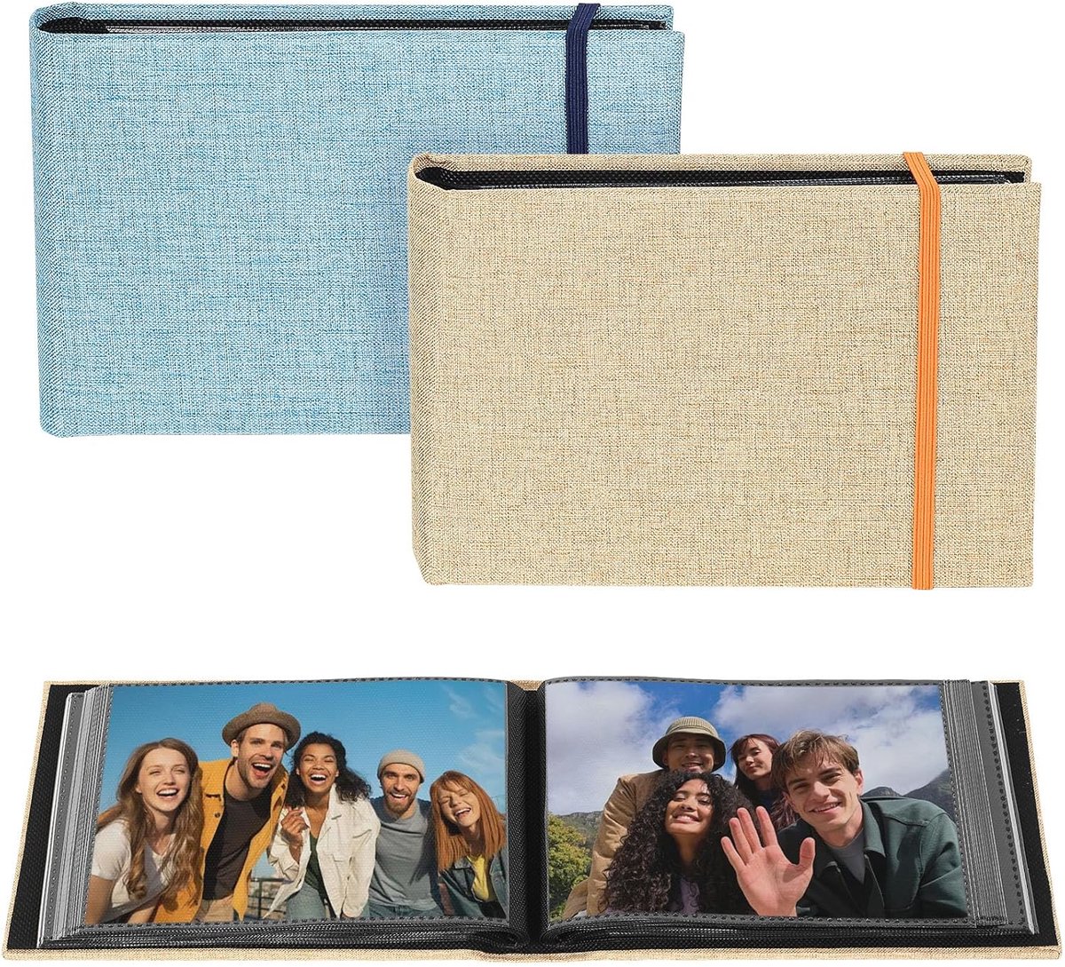 SnelShoppen - Foto Album 10 x 15 cm, Invoegalbum voor 100 Foto's, Luxe Linnen Cover, Transparante Pocket, Ideaal voor Bruiloft, Verjaardag, Familieher