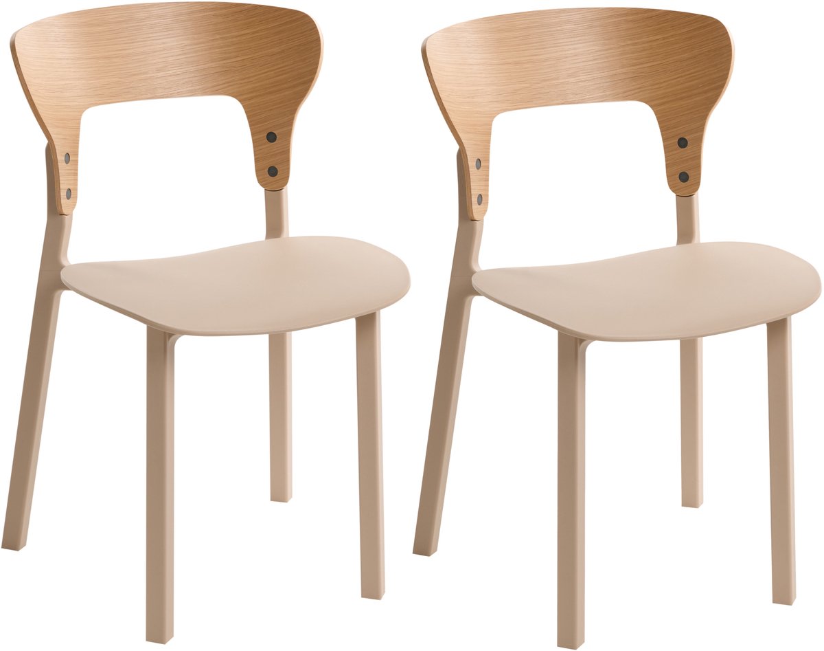 WALDEN - Eetkamerstoel set van 2 - Lichtbeige - Bewerkt hout