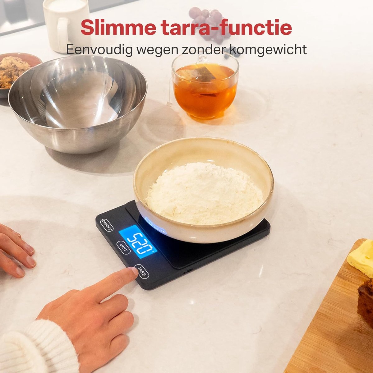 SnelShoppen - Digitale Keukenweegschaal - USB Oplaadbaar - Nauwkeurigheid tot 1g - Weegschaal tot 15kg - Tare Functie - Compact en Stijlvol