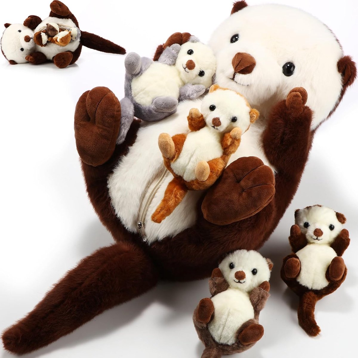 SnelShoppen - 5-in-1 Zee Otter Knuffelset met Moeder Otter en 4 Schattige Baby's - 42 cm Zachte Pluche Dieren voor Kinderen - Perfect Cadeau voor Verj