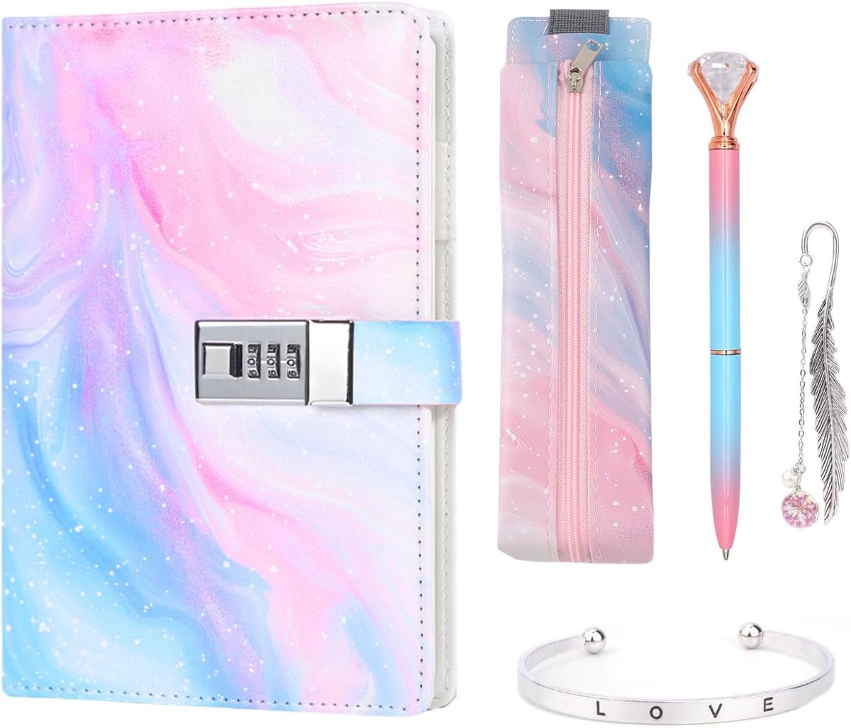 SnelShoppen - Dagboek met Slot voor Meisjes, Cadeau voor Meisjes 8-13 Jaar, Notebook met Code, Creatieve Binder, Armband, Reisdossier, Boekmerk, Pen