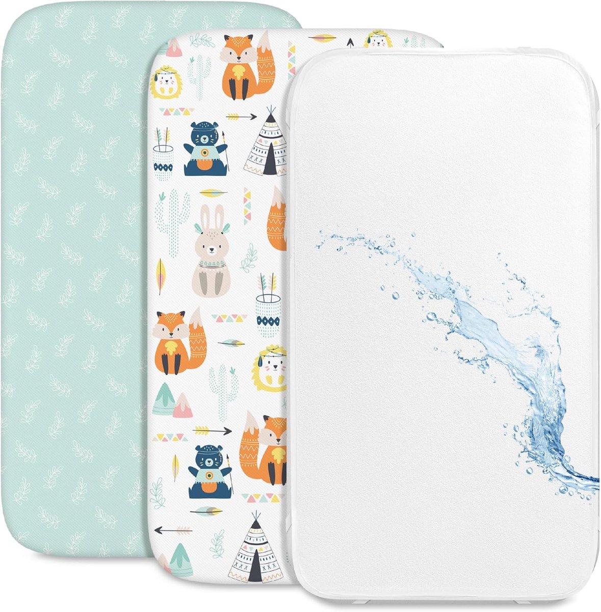 SnelShoppen - Fitted Sheet Set van 2 - Waterdichte Matrasbeschermer - 3-in-1 - 55x90cm - Geschikt voor Ledikanten en Cododo Bebe Matras - Fox Patroon